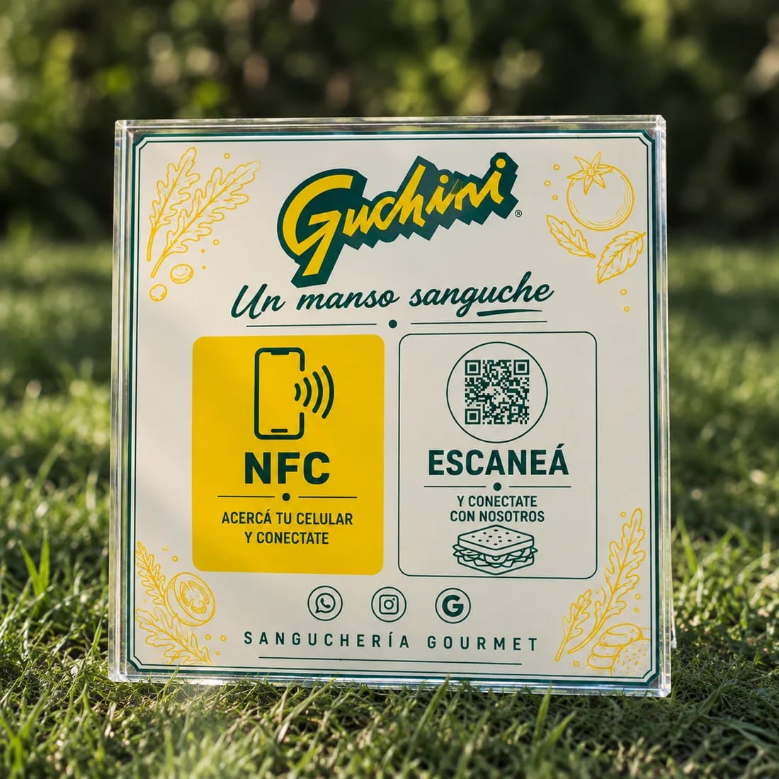 Cartel NFC personalizado para Guchini Sanguchería